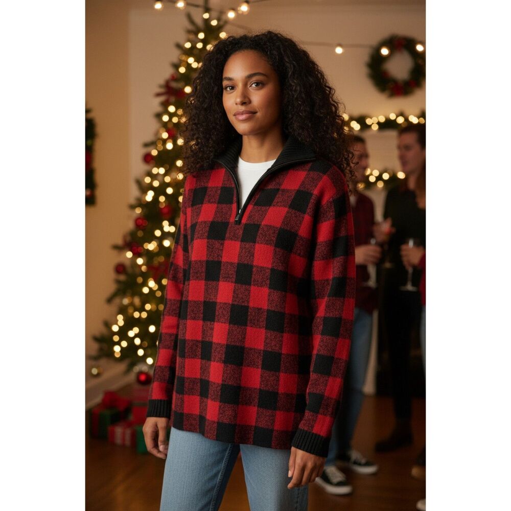 Lauren Ralph Lauren Lambswool Plaid 1/4 Zip Sweater Women's Medium